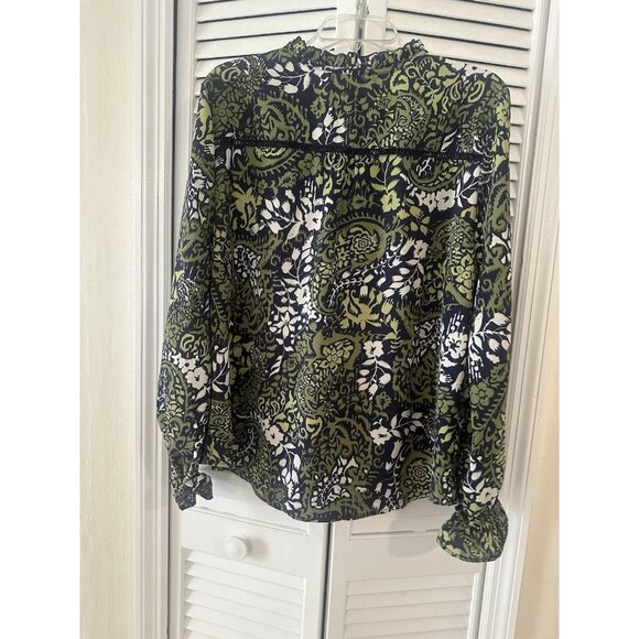 Tea Please Peasant Womens 1X Green Black Balloon Sleeves Boho Blouse Top - Picture 2 of 5